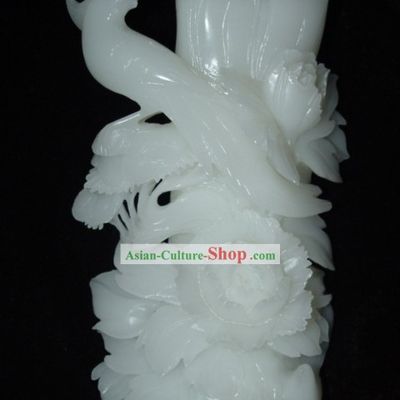 Rare Chinese White Jade Bird and Flower Vase