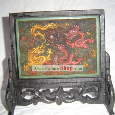 Chinese Classic Lacquerwork-Dragons Folding Screen