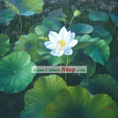 Chinese Classic Oil Painting-Pure White Lotus