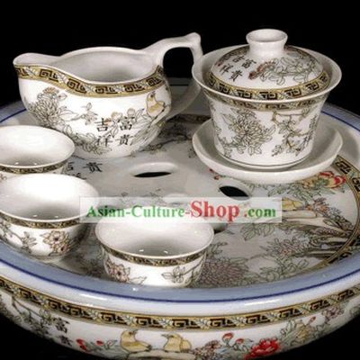 Riches and Honour Kungfu Jingde Town Porcelain Tea Set(11 pieces)