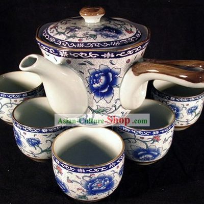 Chinese Jingde Town Celadon Peony Veins Tea Set(9 pieces)
