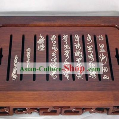 Chinese Seashell Carving Wood Tea Tray