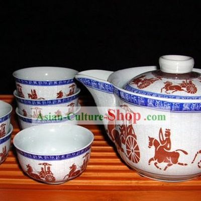 China Jingde Porcelain Hand Painted War Carriage Kungfu Tea Set