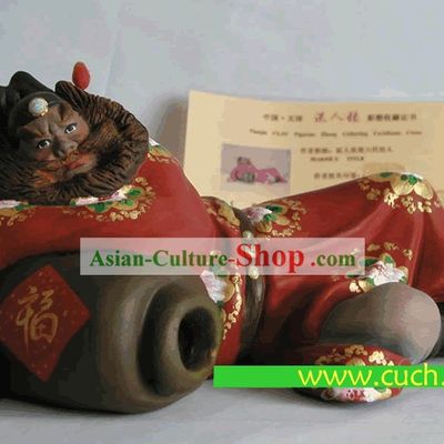 Chinese Clay Figurine Zhang by Zhang Fanyun-Zhong Kui Drinking Lucy Wine