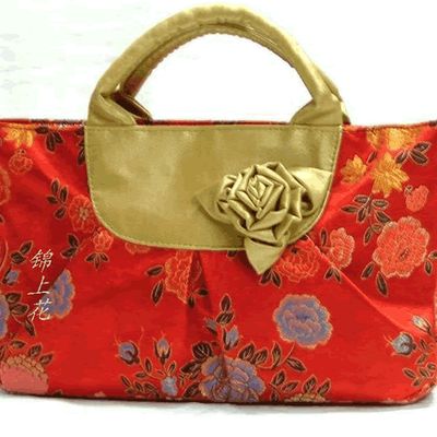 Chinese Silk Brocade Rose Carrying Bag