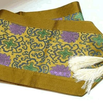 Chinese Traditional Silk Lotus Table Runner