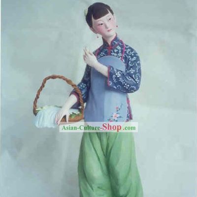 China Hand Painted Sculpture Art of Clay Figurine Zhang-Country Girl Balan