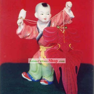 Chinese Hand Painted Sculpture Art of Clay Figurine Zhang-Flying Kite