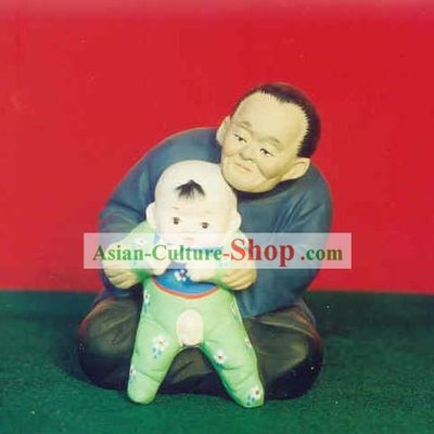 Chinese Hand Painted Sculpture Art of Clay Figurine Zhang-Grandmather Love