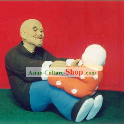 Chinese Hand Painted Sculpture Art of Clay Figurine Zhang-Grandfather Love