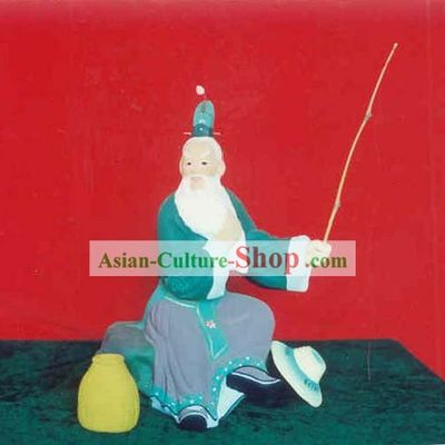 Chinese Hand Painted Sculpture Art of Clay Figurine Zhang-Fishing Old Man