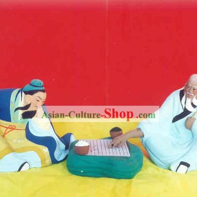 Chinese Hand Painted Sculpture Art of Clay Figurine Zhang-Playing Chess