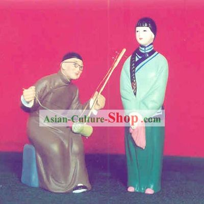 Chinese Hand Painted Sculpture Art of Clay Figurine Zhang-Live on Singing