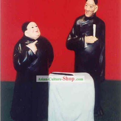 Chinese Hand Painted Sculpture Art of Clay Figurine Zhang-Comic Dialgoue