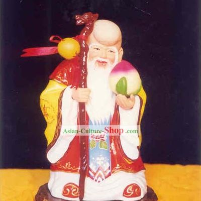China Painted Sculpture Art of Clay Figurine Zhang-The God of Long Longevity(in ancient fable)
