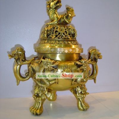Chinese Classic Brass Statue-Ancient Palace Large Lion Censer