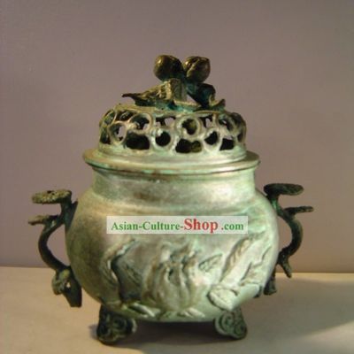 Chinese Classic Archaize Bronze Statue-Ancient Palace Longevity Peach Incense Burner