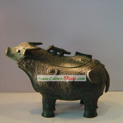 Chinese Classic Archaize Bronze Ware-Bull Shape Wine Vessel