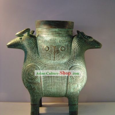 China Classic Archaize Bronze Ware-Palace Double Sheep Statue