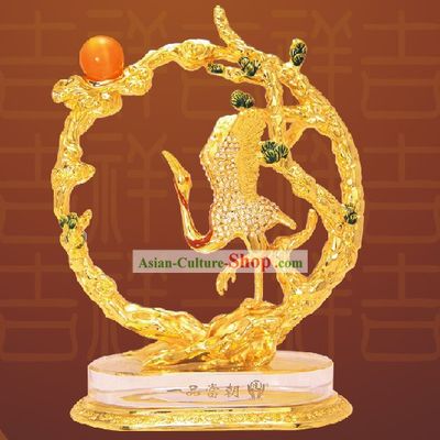 Chinese Stunning Gold Crane Bless Statue