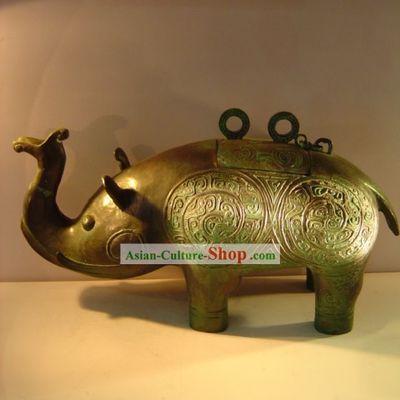 Chinese Classic Archaize Bronze Ware-Ancient Elephant Shape Wine Vessel