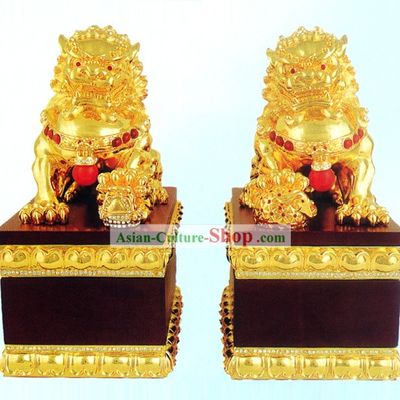 China Stunning Gold Gate Lion Pair