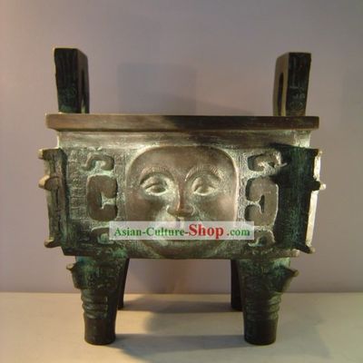Chinese Classic Archaize Bronze Ware-Palace Man Face Shape Cooking Vessel