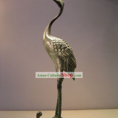 Chinese Classic Archaize Bronze Ware-Ancient Palace Crane Standing on Tortoise Statue