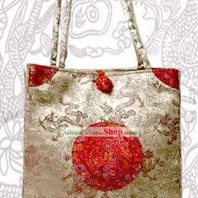 Chinese Handmade Noble Dragons Silk Bag