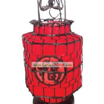 Chinese Chinese Ancient Lucky Red "Fu" Fabric Iron Lantern