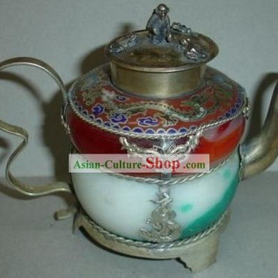 Chinese Ancient Princess Style Silver and Jade Kettle