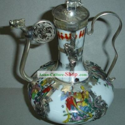Chinese Ancient Emperors Silver and Jade Kettle