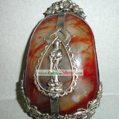 Chinese Rare Amber and Silver Pendant