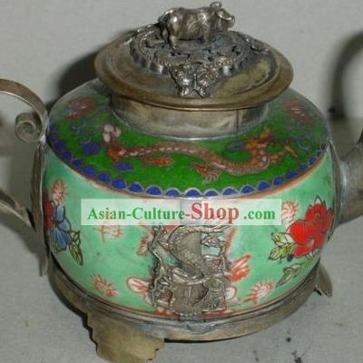 Chinese Classic Dragon Jade and Silver Kettle