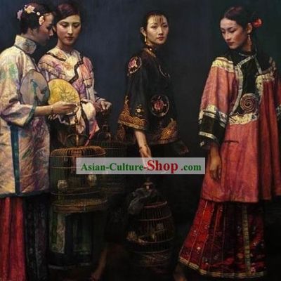 Chinese Hand Embroidered Rare Piece of Works-Women