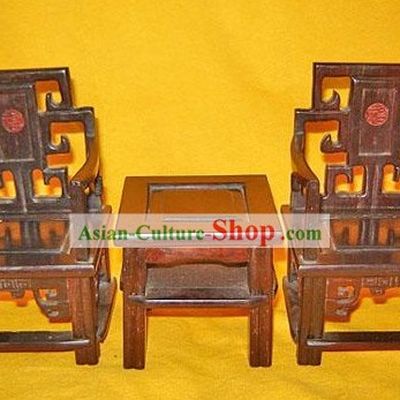 Chinese Classic Hand Carved Lucky "Fu" Chairs and Desk Set