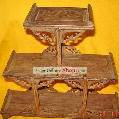 Chinese Ancient Palace Style Three Layers Wood Shelf