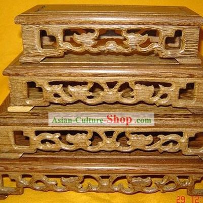Chinese Classic Hand Carved Hollowed 4 Pieces Flower Bases Set
