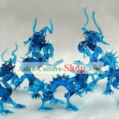 Chinese Palace Hand Made Coloured Glaze Five Blue Dragons Sets