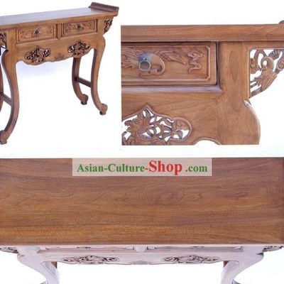 Chinese Ming Dynasty Style Classic Hand Carved Long Wood Console Table