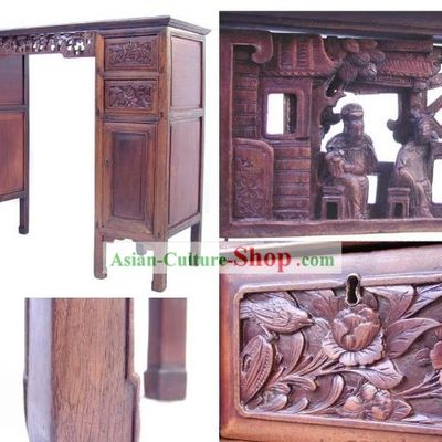 Chinese Traditional Hand Carved Nan Wood Long Console Table
