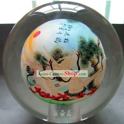 Chinese Snuff Bottle With Inside Painting-Cranes