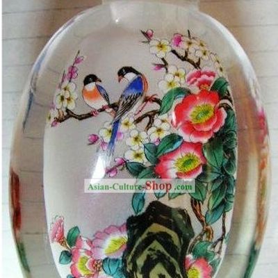 Chinese Classical Snuff Bottle With Inside Painting-Birds on Flowers