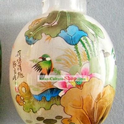 Chinese Classical Snuff Bottle With Inside Painting-Birds by Lotus