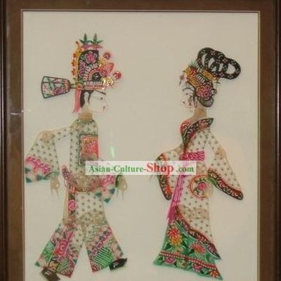 Chinese Hand Carved Folk Shadow Play Figurine-Gifted Scholar and Beautiful Woman