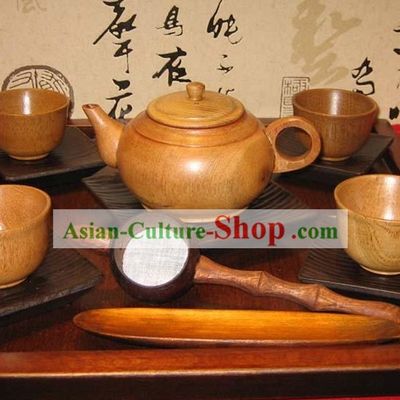Chinese Hand Made Birch Wooden Tea Set (13 Pieces)