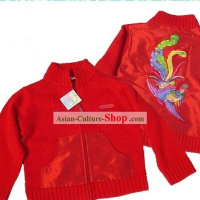 Chinese Hand Embroidery Phoenix Sweater for Child Btween 3-5 Years Old