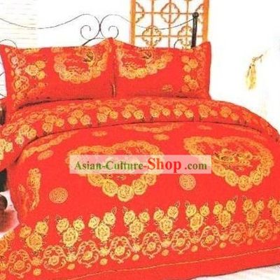Chinese Classical Cotton Wedding Bed Sheet Set(Four Pieces)-Love