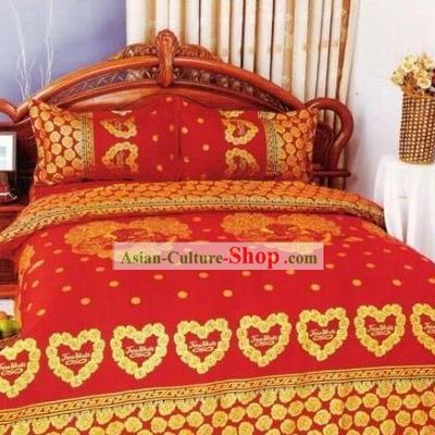 Chinese Classical Cotton Wedding Bed Sheet Set(Four Pieces)-Lover