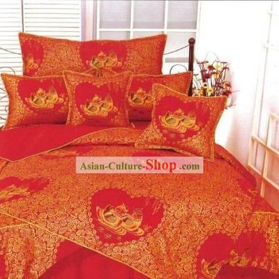 Chinese Classical Cotton Wedding Bed Sheet Set(Four Pieces)-Mandarin Duck